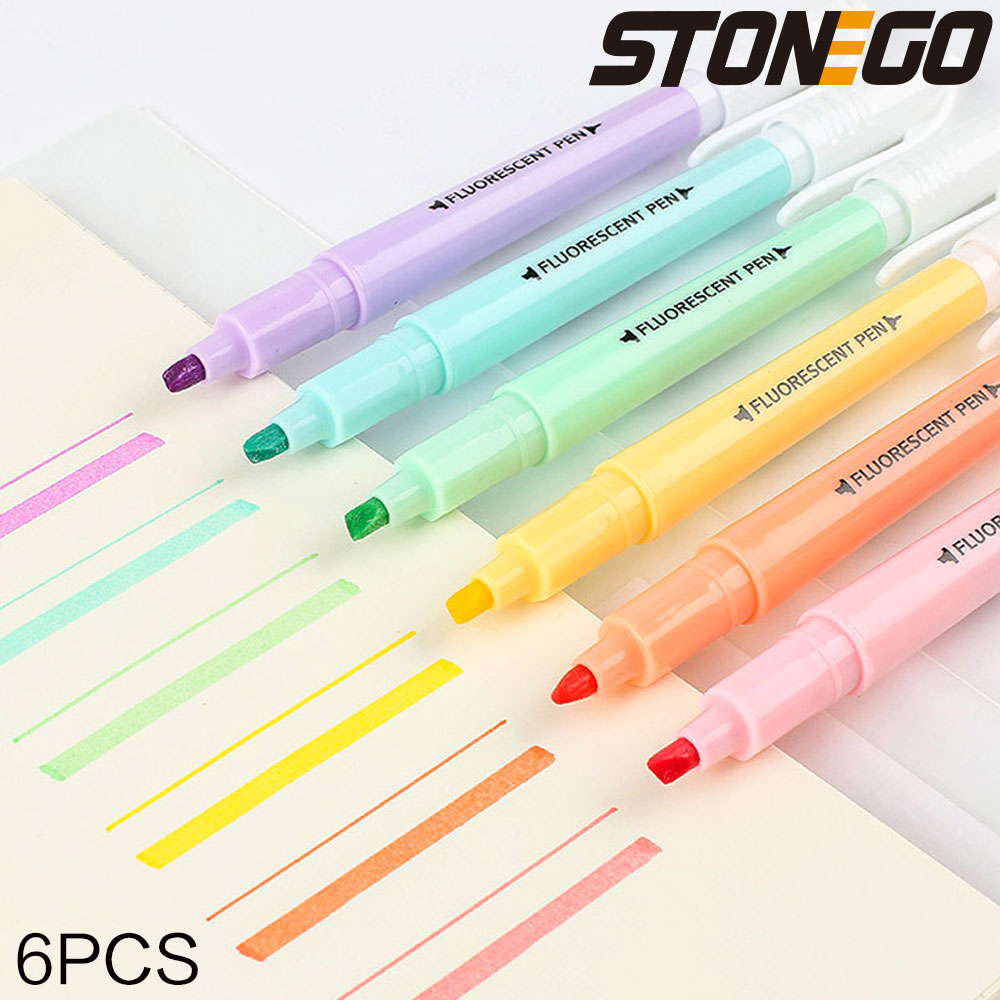 Highlighter Set Pastel - Stogo 6 buah spidol Highlighter ujung