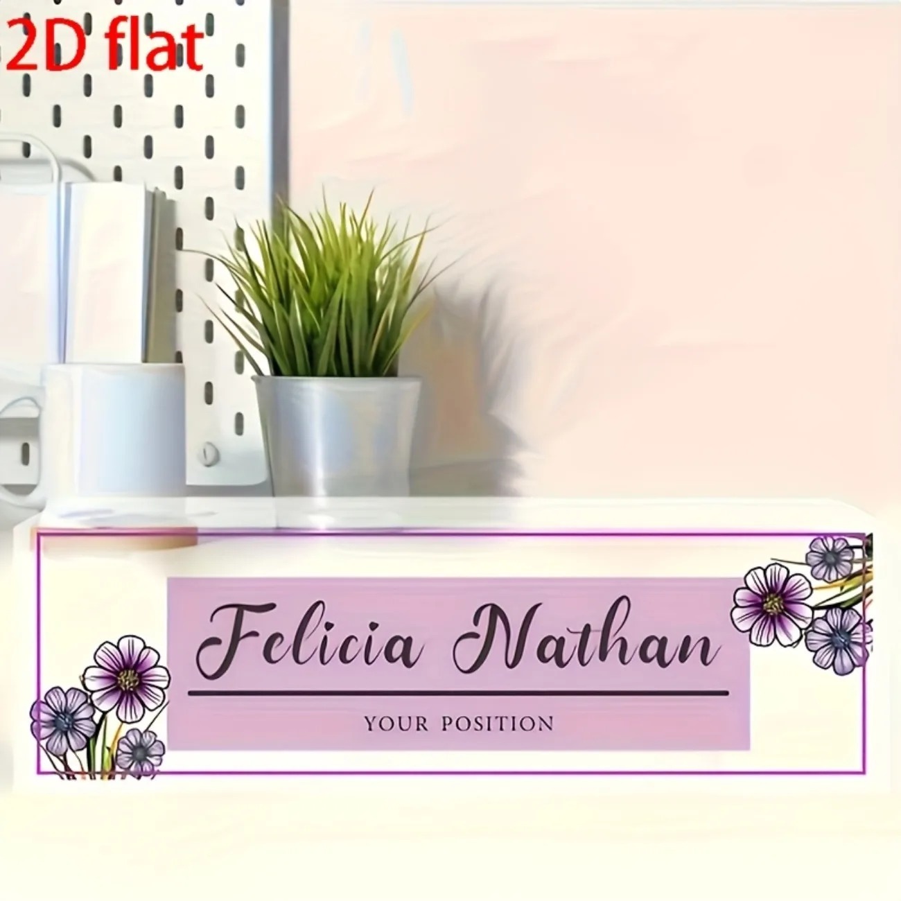 Desk Name Plate - Papan Nama Meja Akrilik Motif Bunga