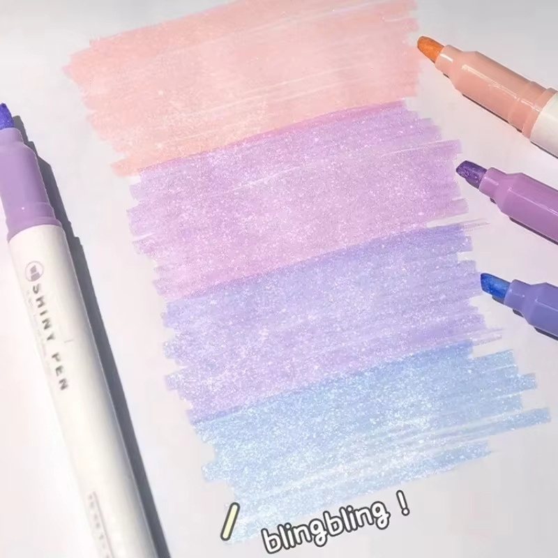 Highlighter Set Pastel - 4 Warna/Set Pena Highlighter Glitter Pena