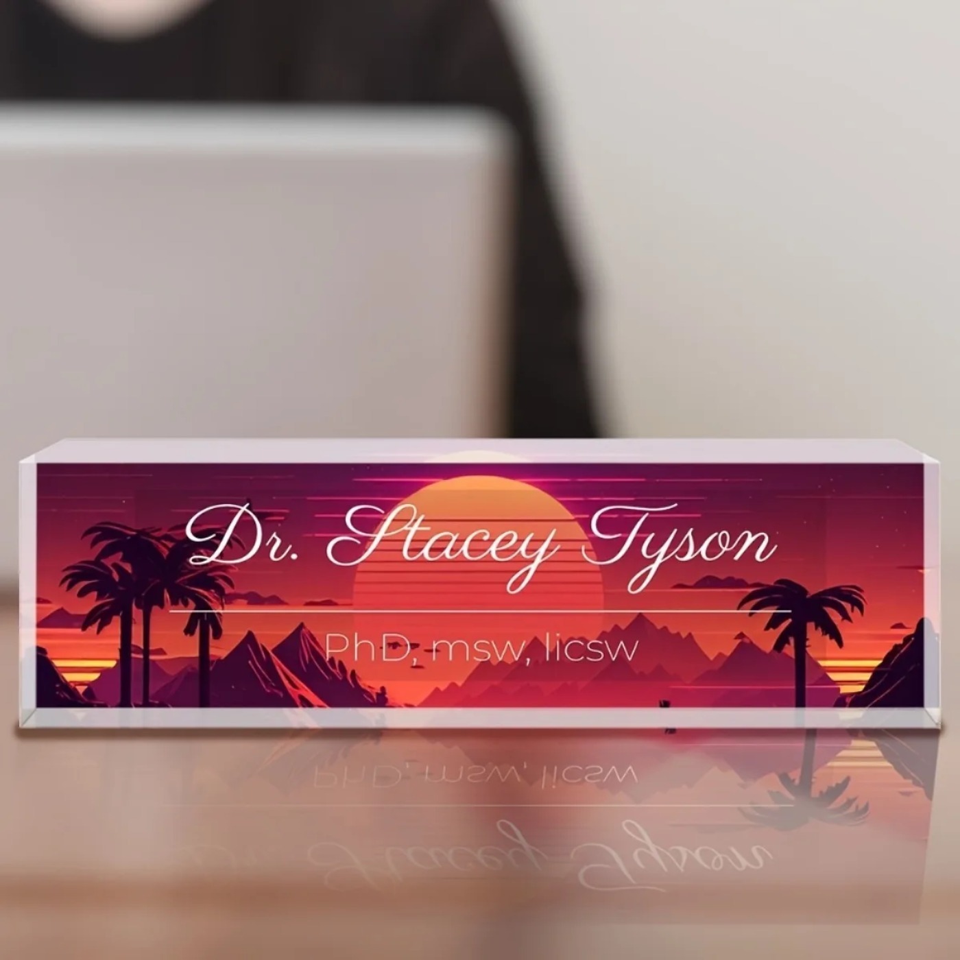 Desk Name Plate - [2D Flat] Desain Sunset, Papan Nama